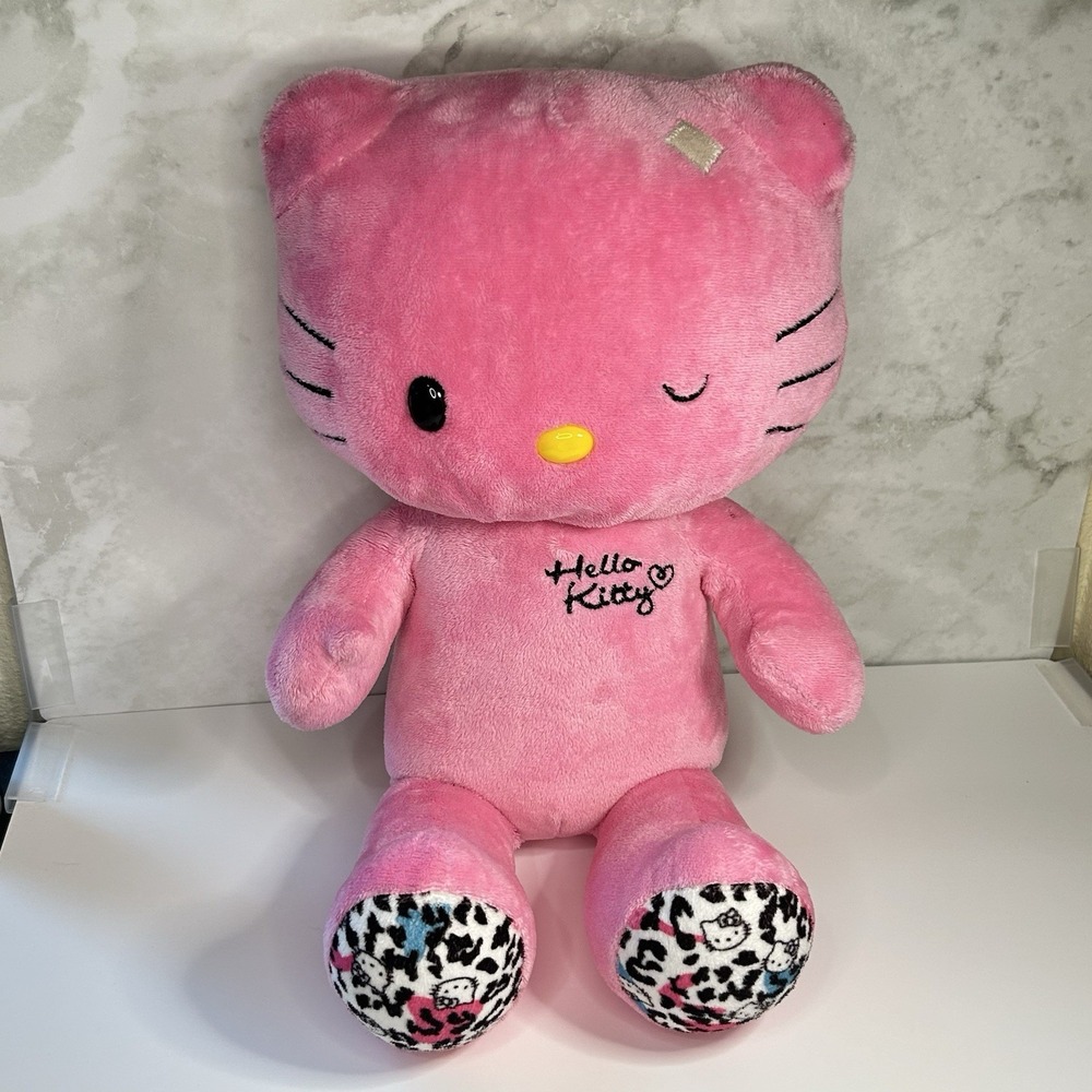 Build A Bear Hello Kitty Pink Leopard Print Paws Winking Sanrio 18" Plush NO Bow